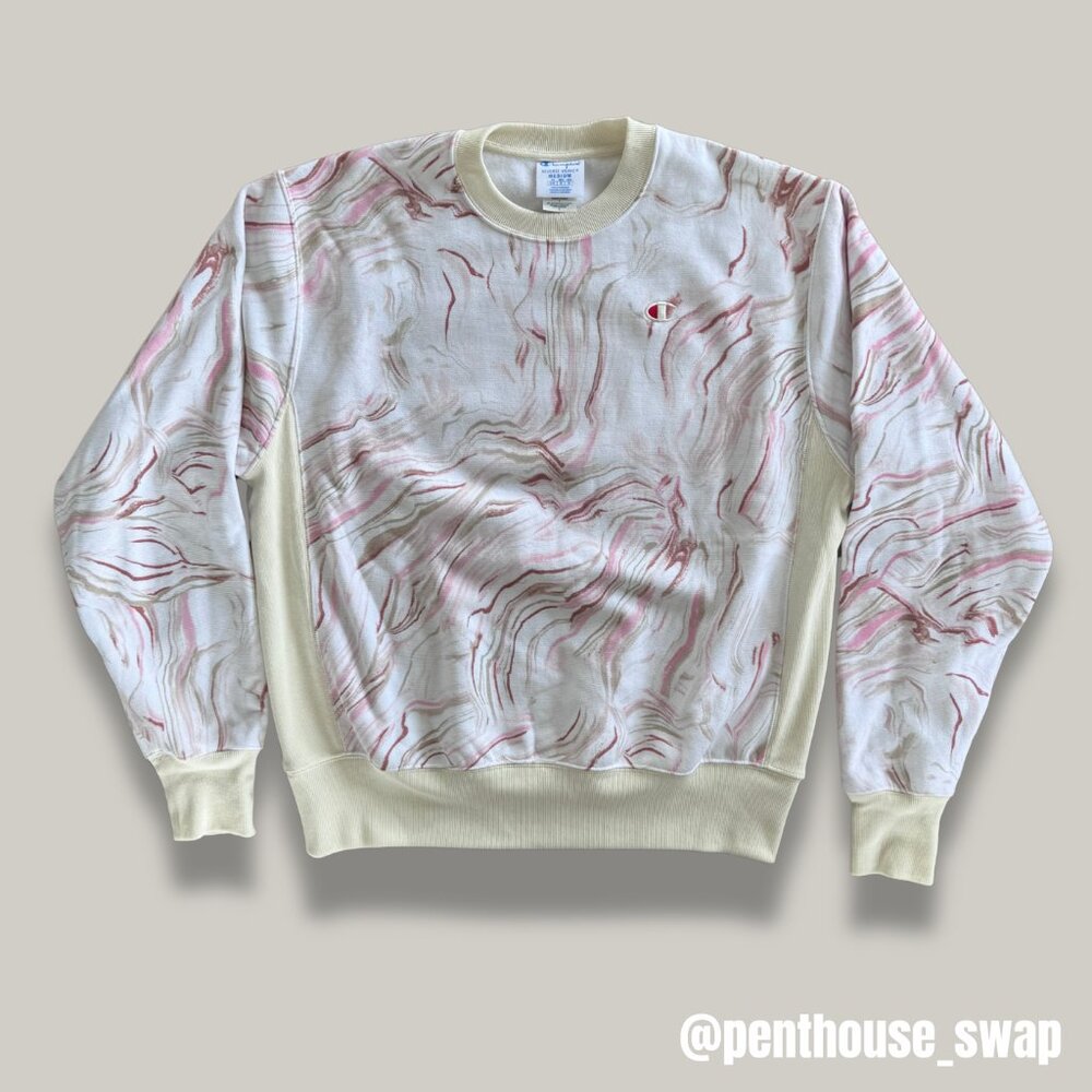 Champion Pink and White Marbled Crew Neck Sweatshirt, Size M